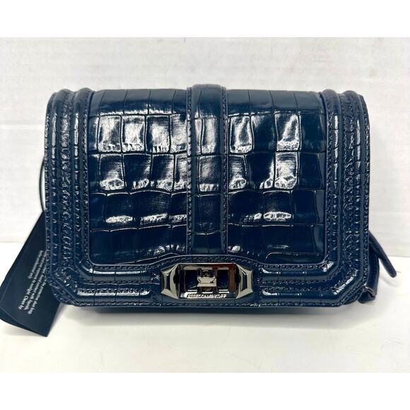 Rebecca Minkoff Croc Embossed Small Love Crossbody Purse Dark Blue NWT AND BAG